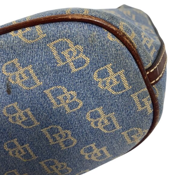 Dooney Bourke Blue Denim Jeans DB Logo Brown Leather Mini Hobo Bag Vintage Y2K - Picture 6 of 16